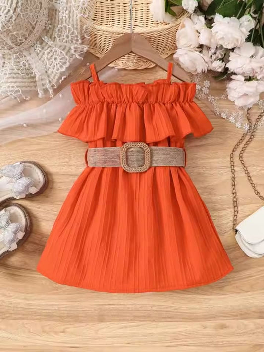 New Baby's Dress Summer Stylish And Comfortable Children Girl's Casual Dress High-Quality Perfect for Daily Wear Kid Belt Dress